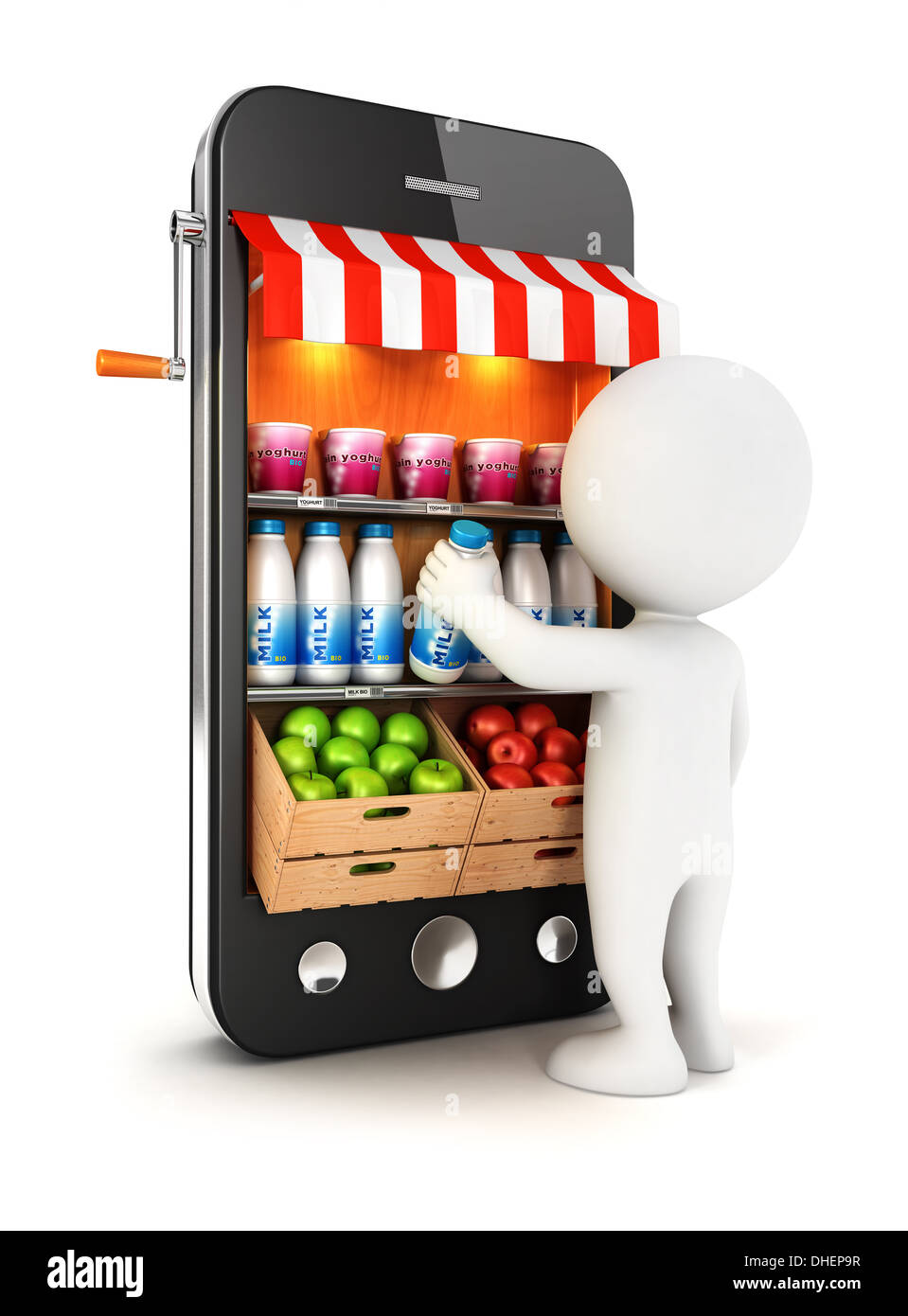 3d white people at supermarket, isolated white background, 3d image Stock Photo