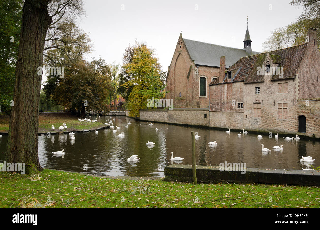 Houses along the canals of Brugge or Bruges, Belgium Stock Photo