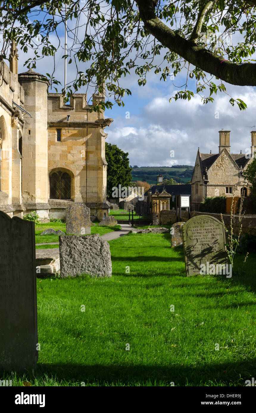 Church yard at the front of St Peter's Church in Winchcombe Stock Photo