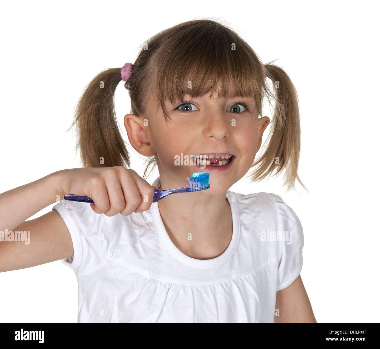 girl brushing teeth Stock Photo
