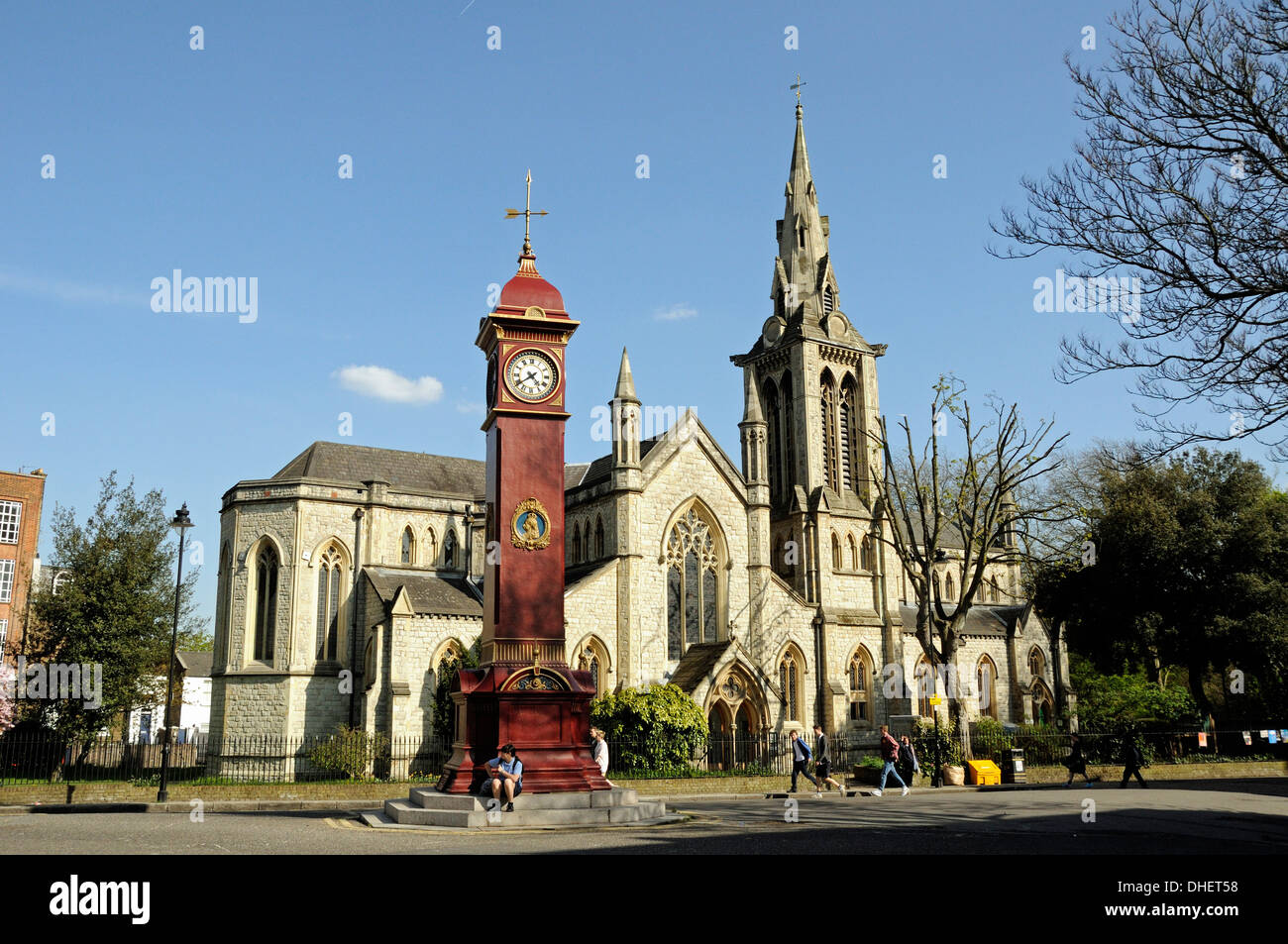 Clock Tower With Christ Church Behind Highbury Barn London