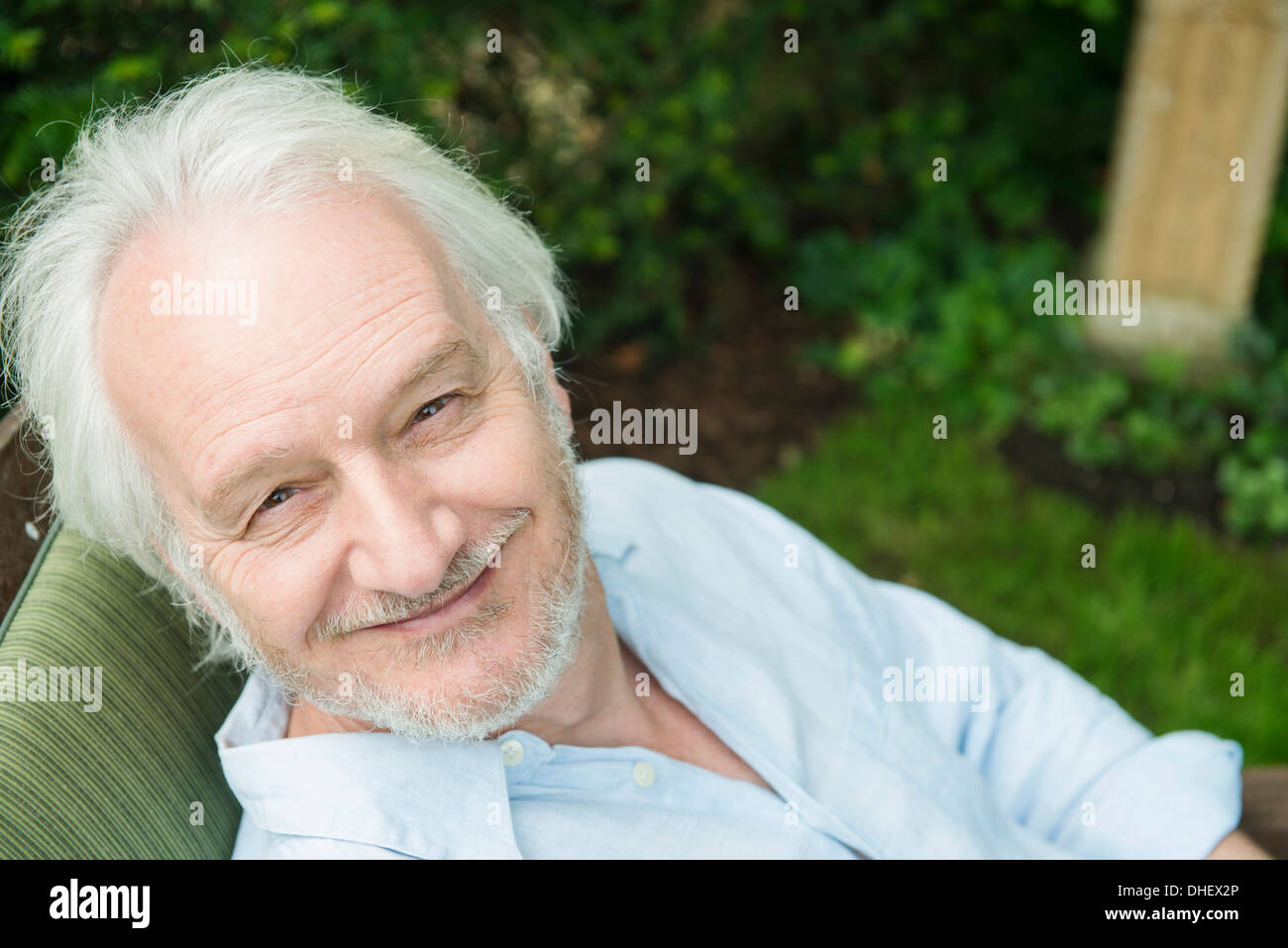 Portrait of senior man with grey hair, high angle Stock Photo