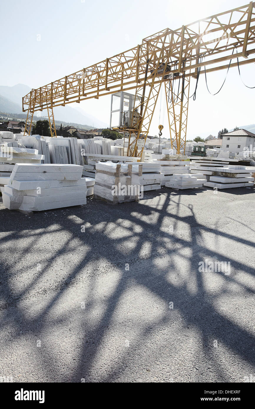 Marble slabs stacked outside Stock Photo