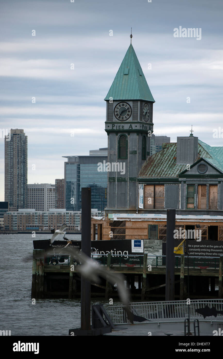Old Pier A near Battery Park, Manhattan, New York City, United States Stock Photo