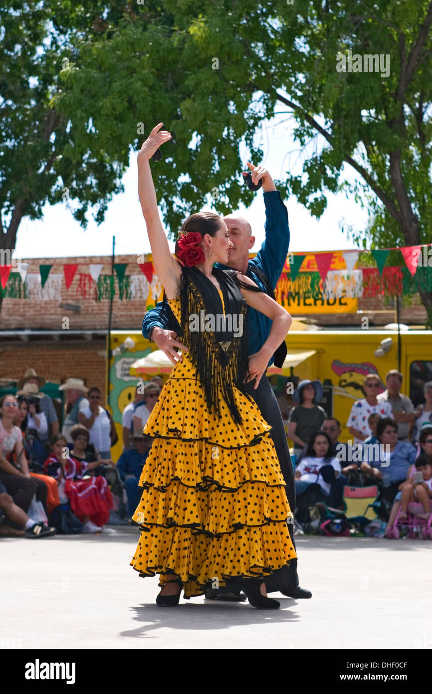 Flamenco dancers and crowd, 16 de Septiembre Mexican Independence Day Celebration (similar to Cinco de Mayo), Old Mesilla, New Mexico USA Stock Photo