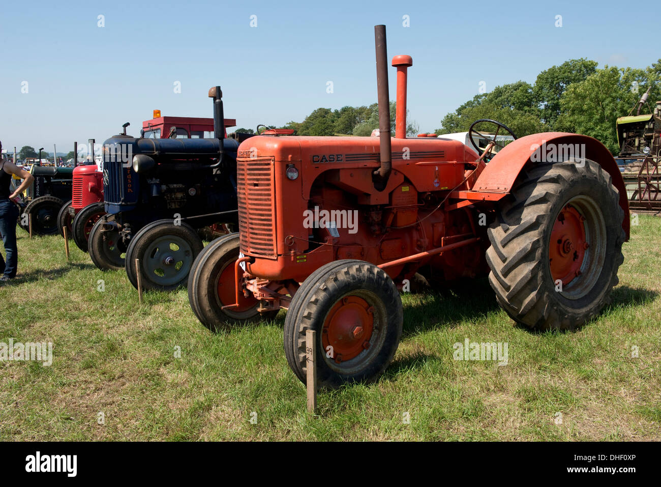 Vintage Case & Fordson tractors with others at a display at the Honiton