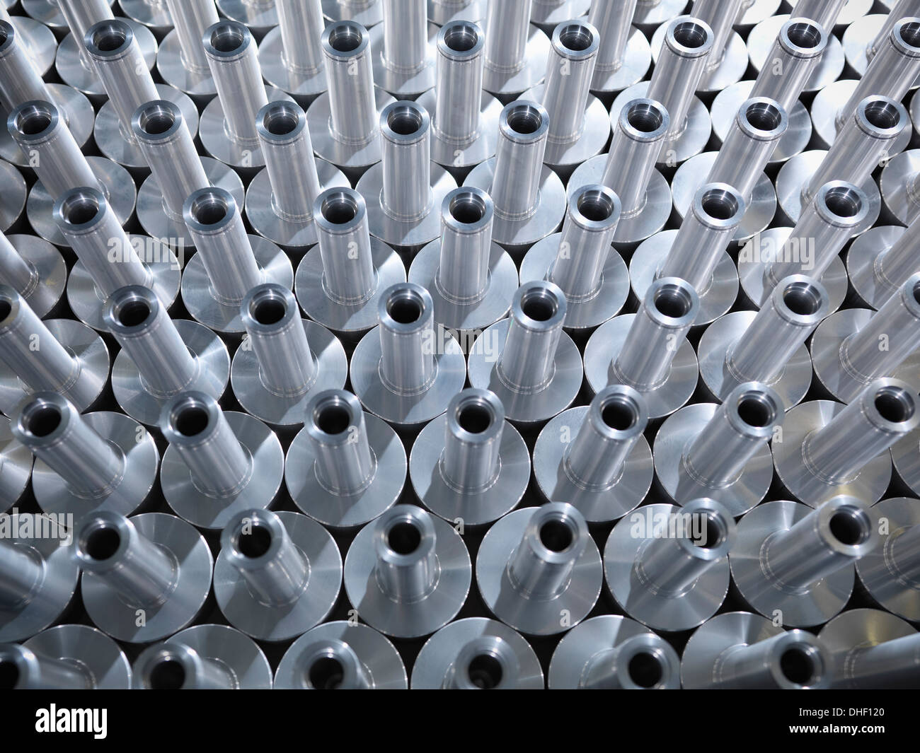 Large group of engineered parts in factory, full frame Stock Photo