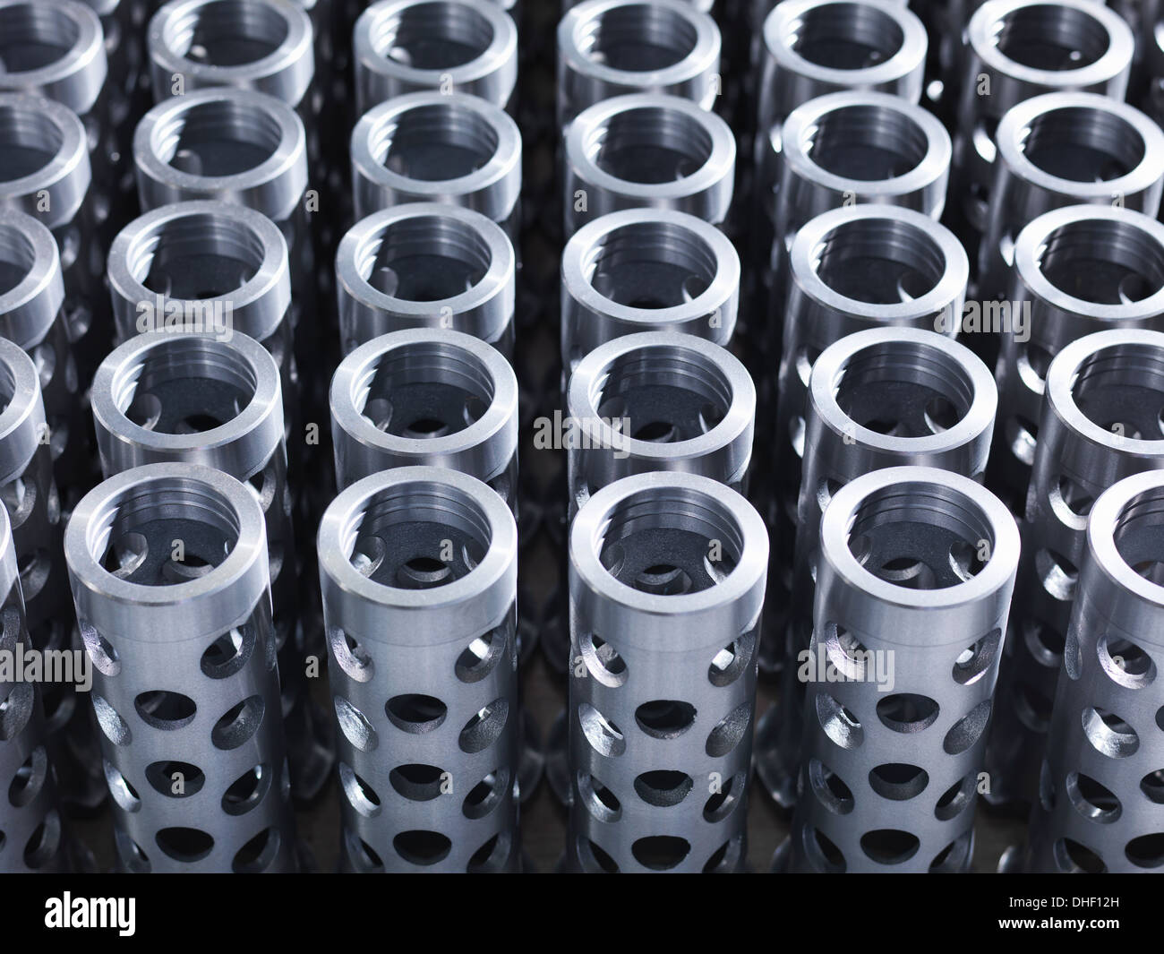 Large group of engineered parts in factory Stock Photo