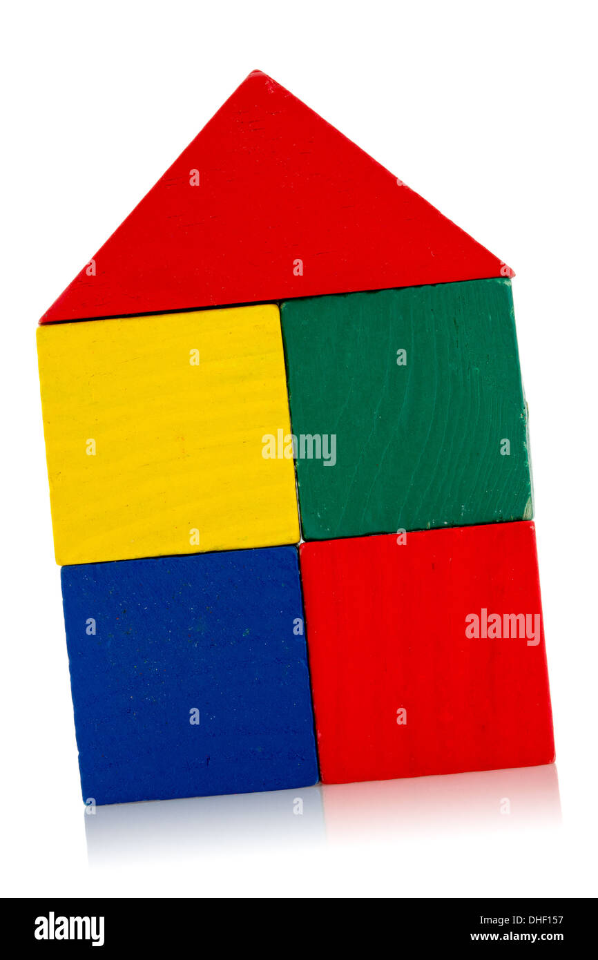 Wooden blocks house isolated on white background Stock Photo Alamy