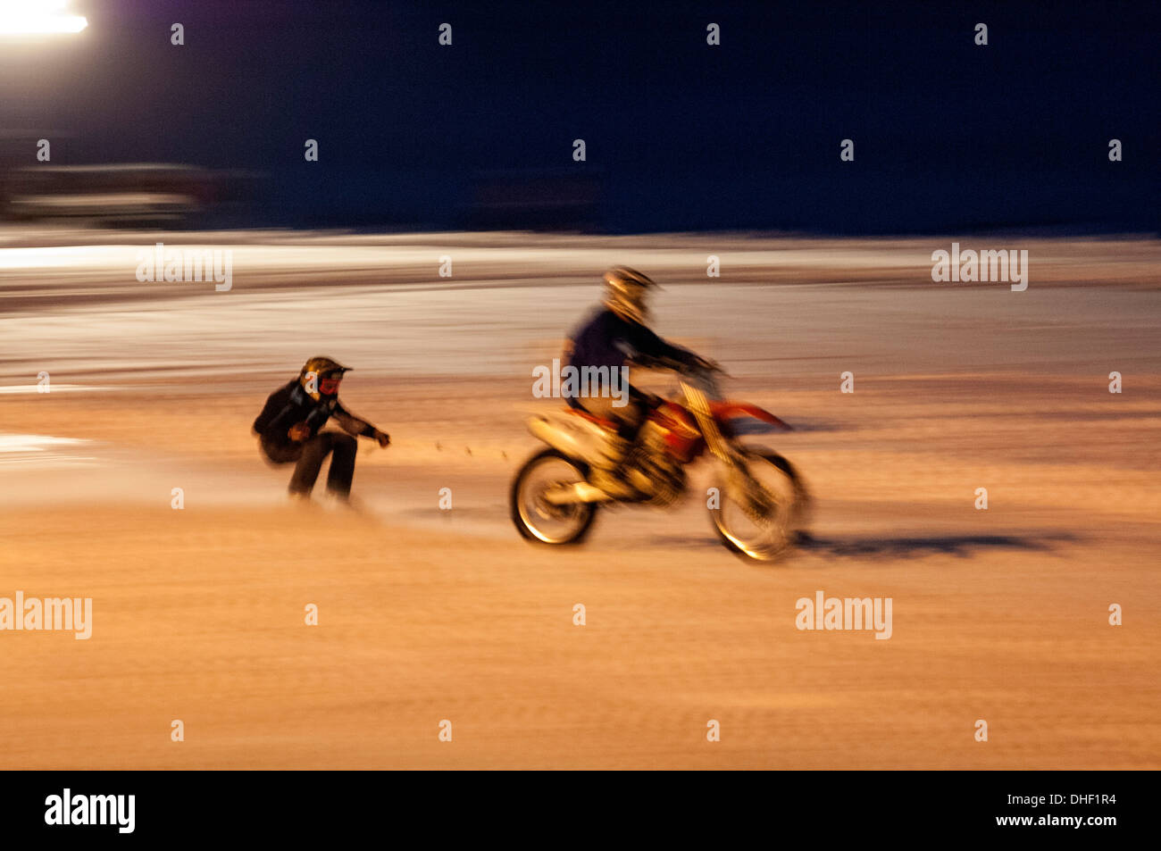 Motorcycle Skijoring at Reichling, Bavaria, Germany Stock Photo