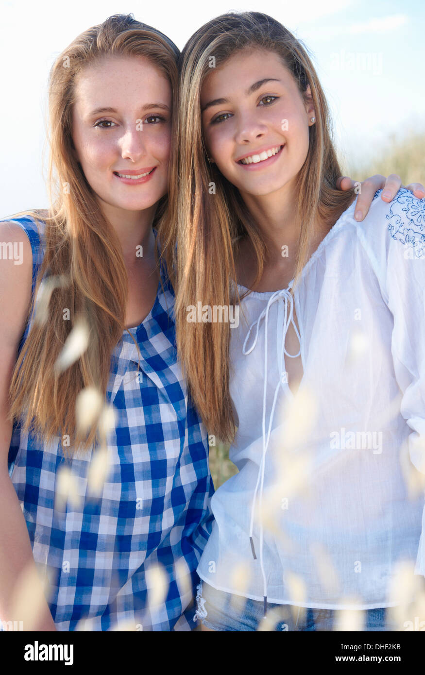 Portrait of two teenage girls, Tuscany, Italy Stock Photo