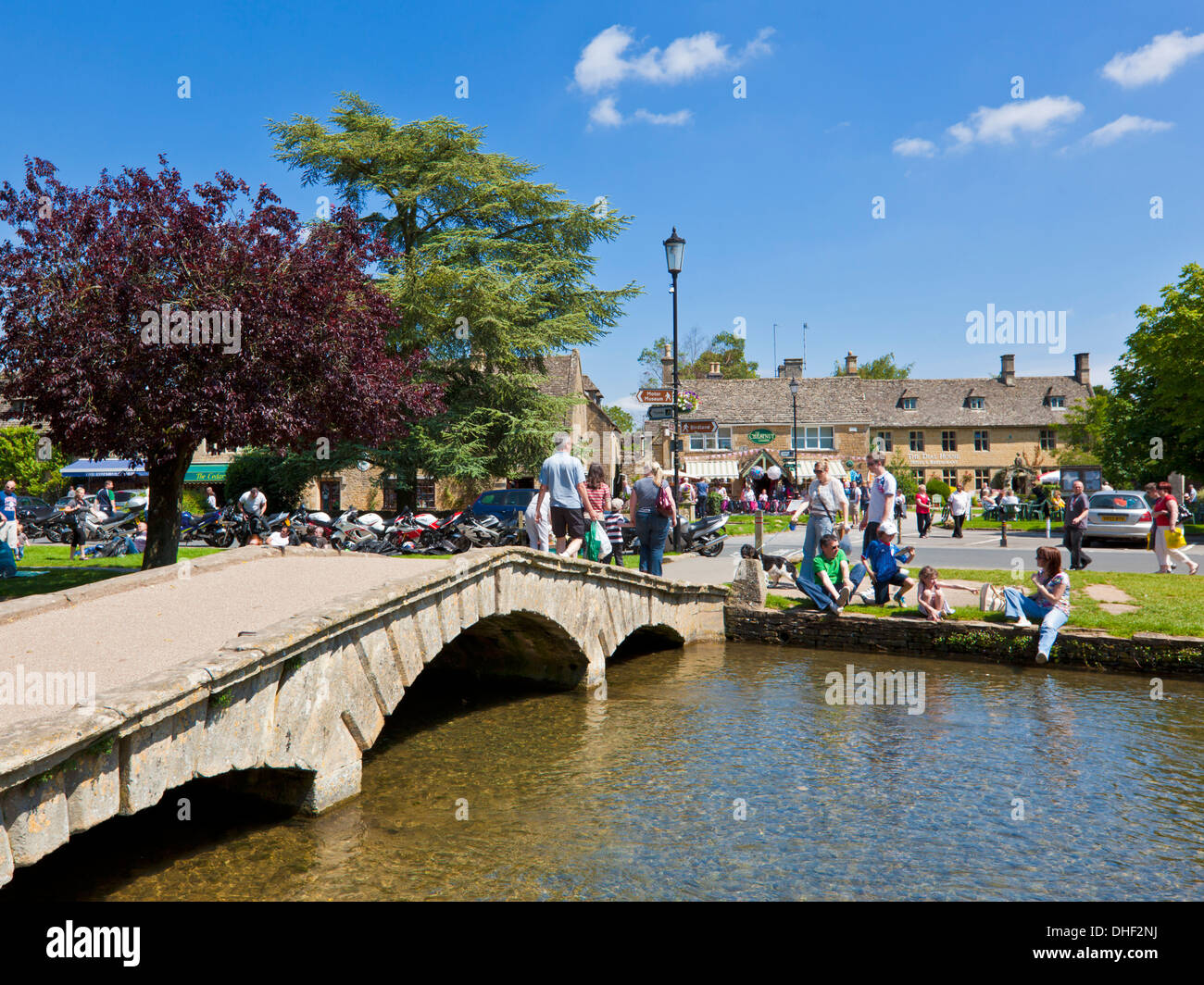 Bridge over the River Windrush in Bourton on the Water Cotswolds Gloucestershire England UK GB Europe Stock Photo