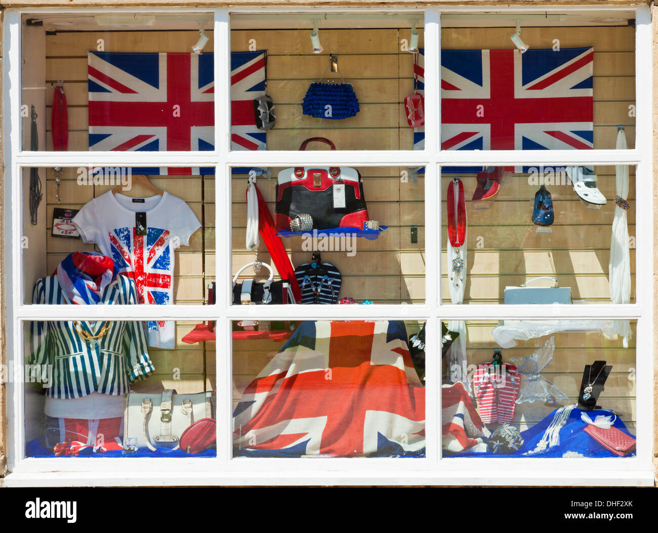 British english union jack souvenirs in shop window Stock Photo