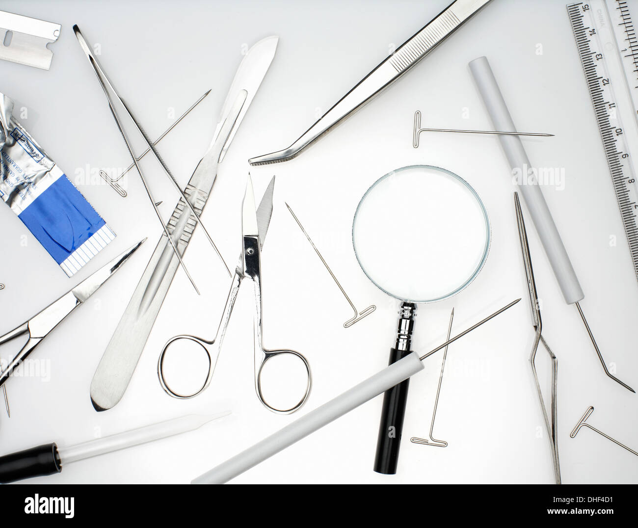 Still life with objects to collect forensic evidence Stock Photo