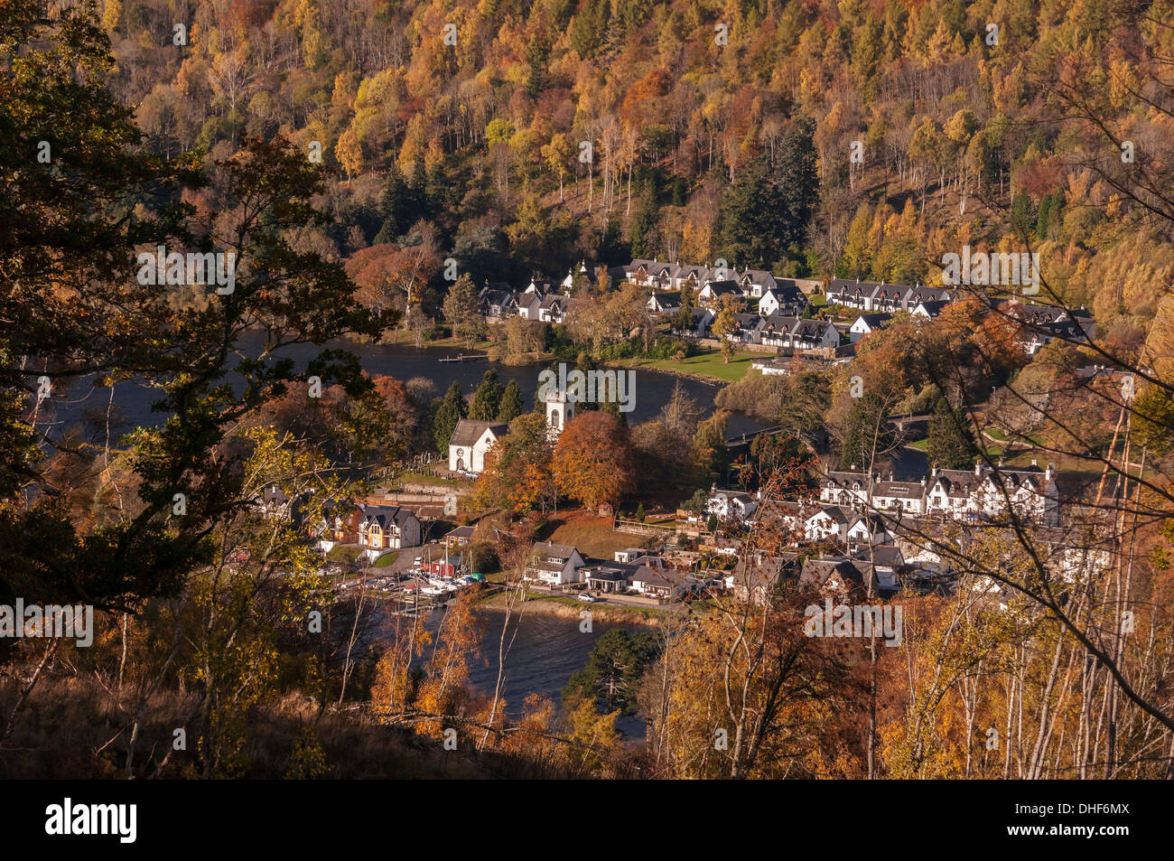 The village of Kenmore at the head of the river Tay on Loch Tay