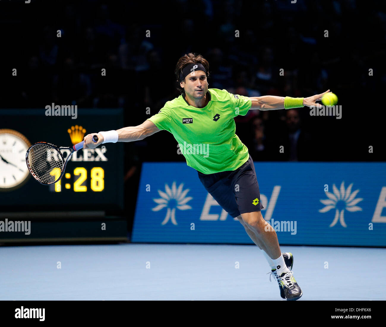 London, UK. 08th Nov, 2013. Stannislas Wawrinka (SUI) defeats David Ferrer (ESP) by a score 6-7, 6-4, 6-1 during day five of the Barclays ATP World Tour Finals from the O2 Arena. Credit:  Action Plus Sports/Alamy Live News Stock Photo