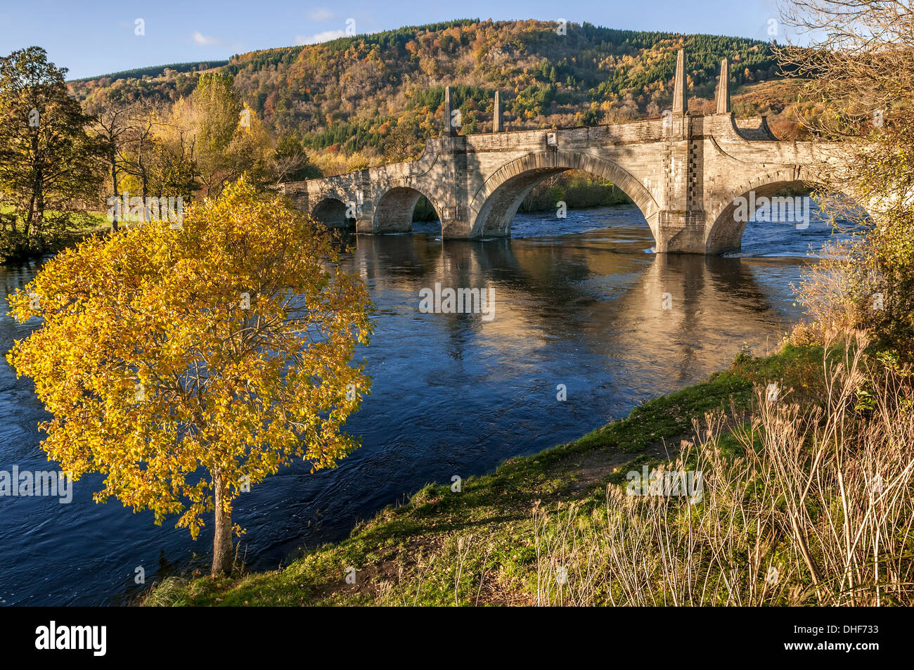 The General Wade bridge over the river Tay at Aberfeldy in Perthshire. Stock Photo