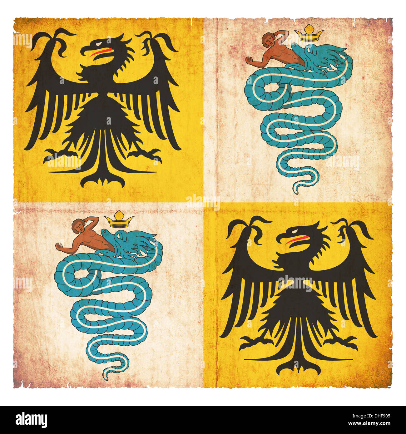 Flag of the historic Duchy of Milan 1450, created in grunge style Stock Photo
