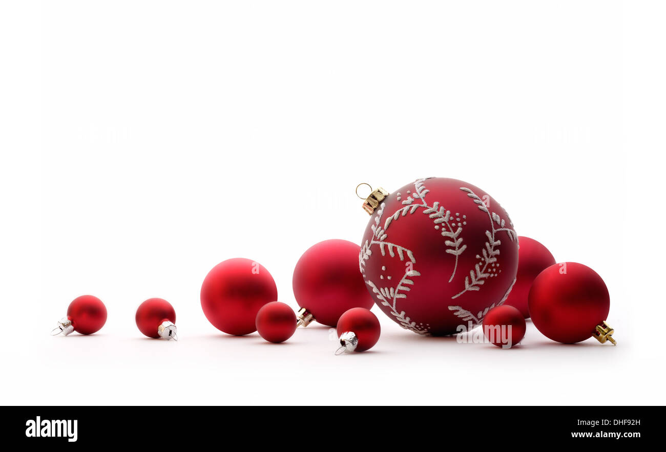 Christmas decorations group of red Christmas balls, Christmas tree