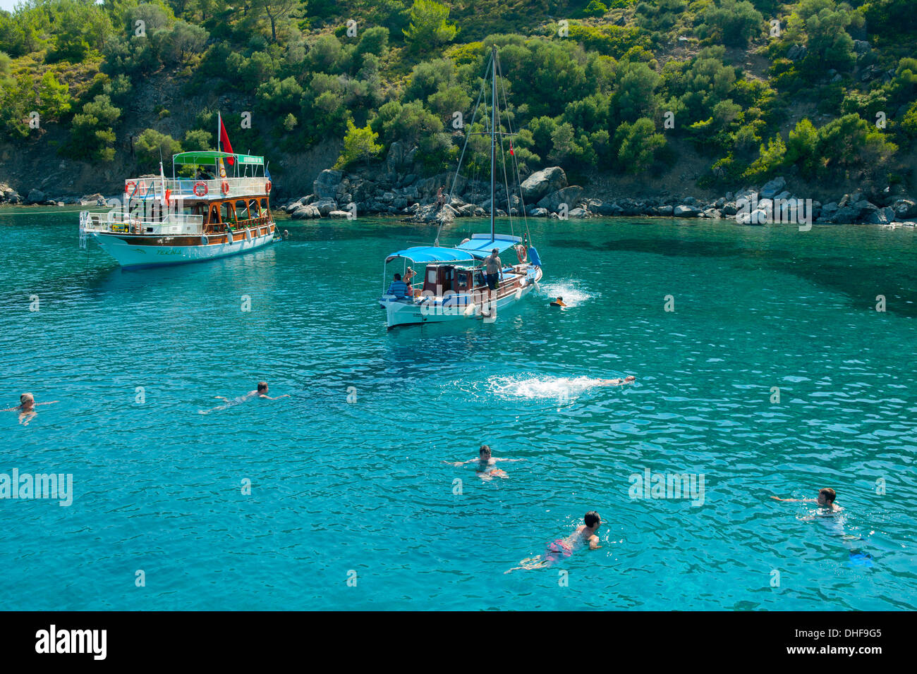 Asien, Türkei, Provinz Mugla, Datca, mit dem Ausflugsboot nach Mesudiye, Badestopp Aquarium Stock Photo