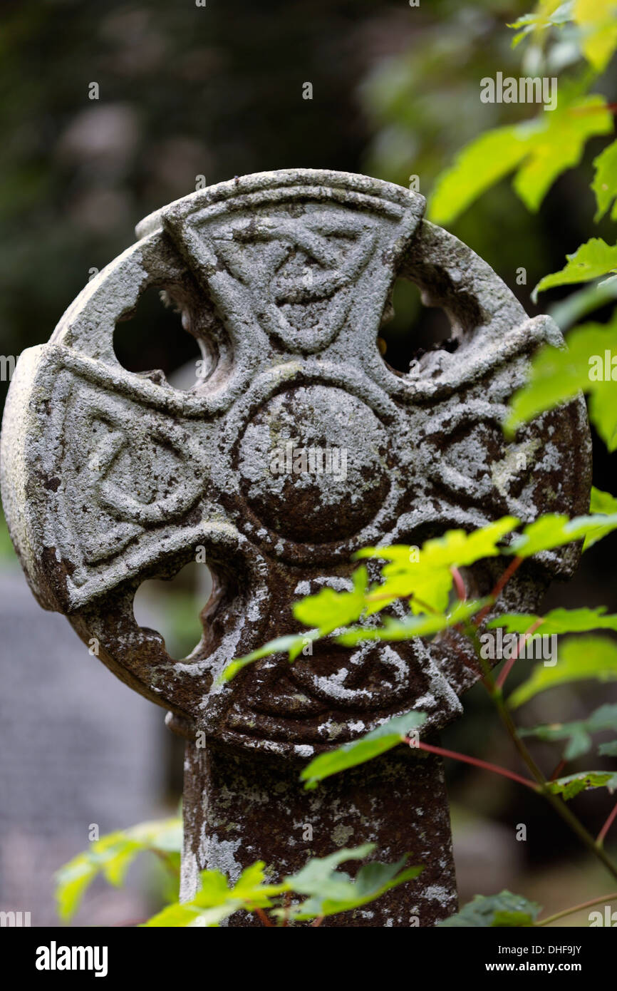 Modern Celtic cross in Sancreed parish church Stock Photo