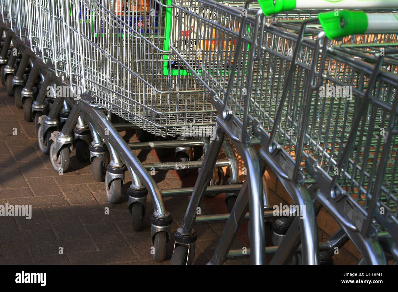 Shopping Trolley,invented,1937 Oklahoma, supermarket, Shopping cart, ASDA, stored, linedup