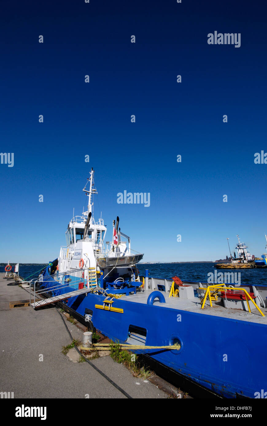 Hamilton Ontario 2013: A heavy duty tugboat moored at Hamilton harbour. Stock Photo