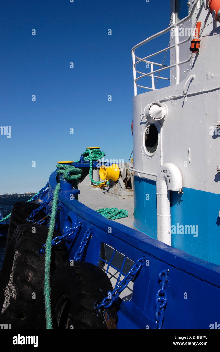 Hamilton Ontario 2013: A heavy duty tugboat moored at Hamilton harbour. Stock Photo