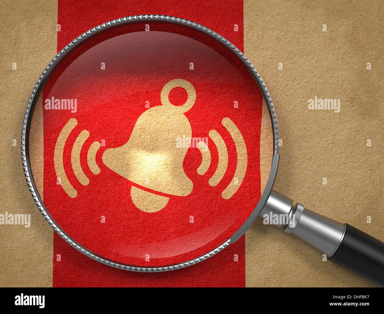 Magnifying Glass with Ringing Bell Icon . Stock Photo