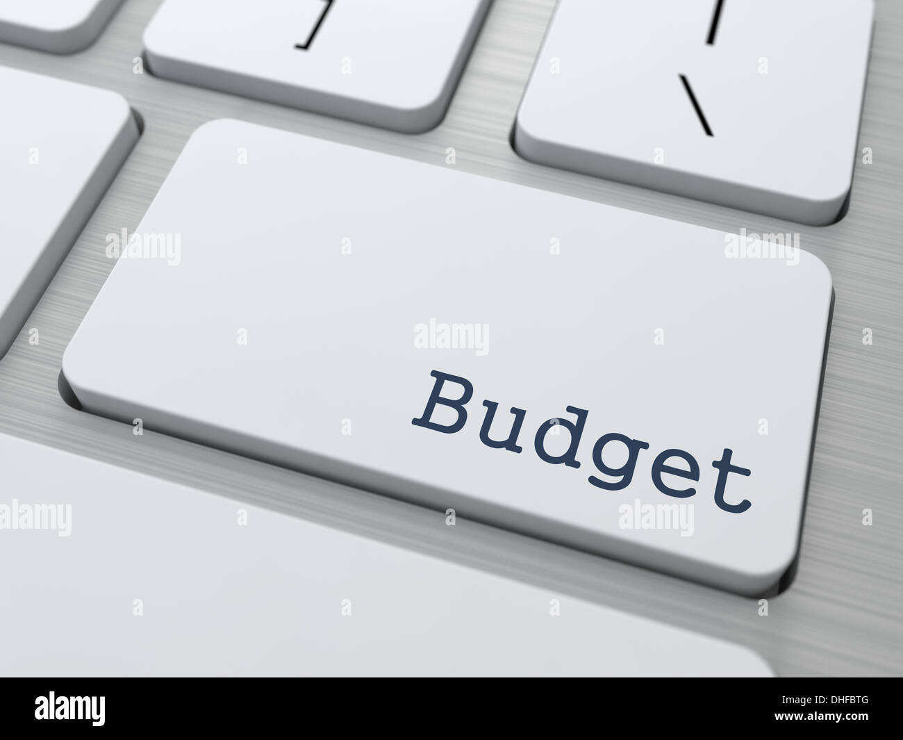 White Keyboard with Budget Button. Stock Photo