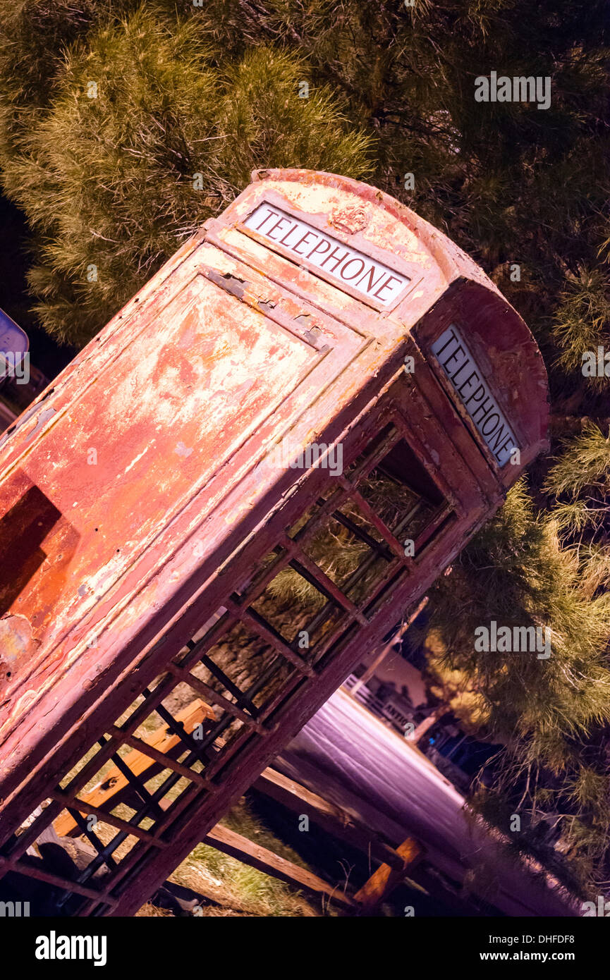Isolated vintage outdoortelephone booth with clipping path Stock Photo