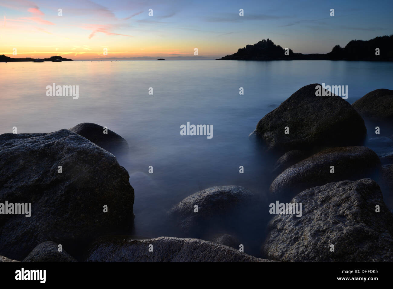 Dawn light over Old Town Bay, St Mary's, Isles of Scilly, UK Stock Photo