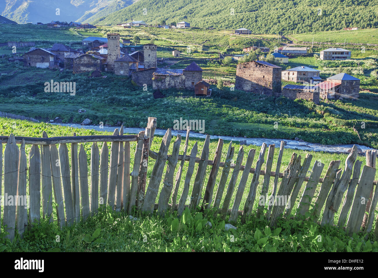 old village on caucasus mountain Stock Photo