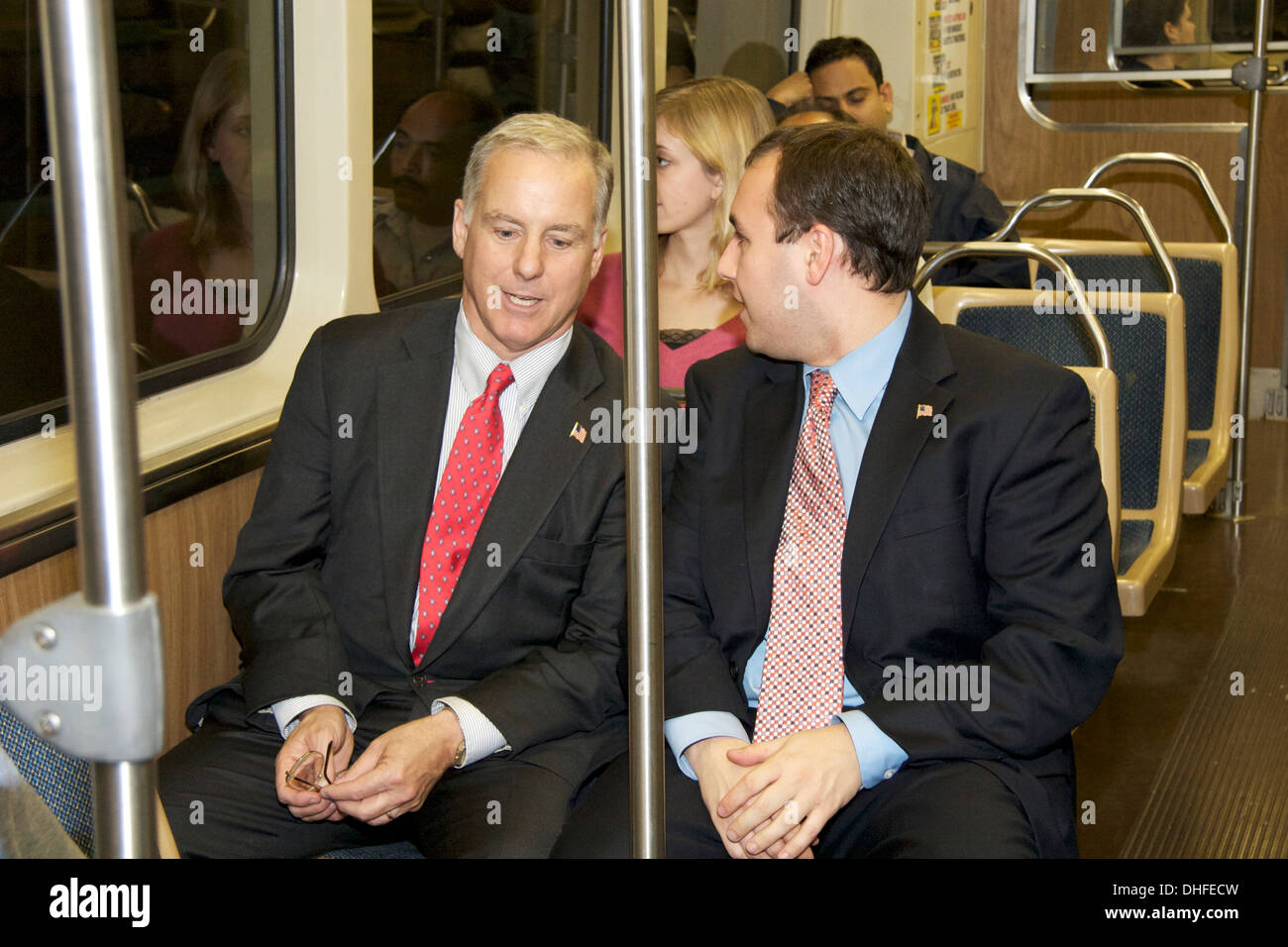 DNC chairman Howard Dean rides the Blue Line CTA subway in Chicago. October 2005. Stock Photo