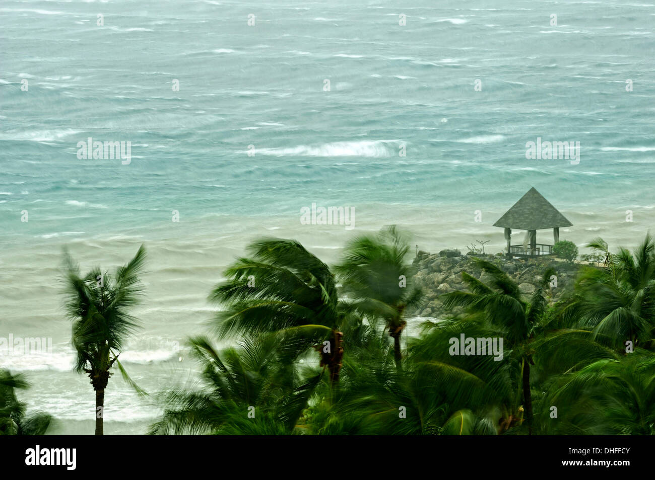 Worlds strongest storm ever recorded, Super Typhoon Haiyan hits Punta Engaño, Cebu, Lapu-Lapu, Philippines. Stock Photo