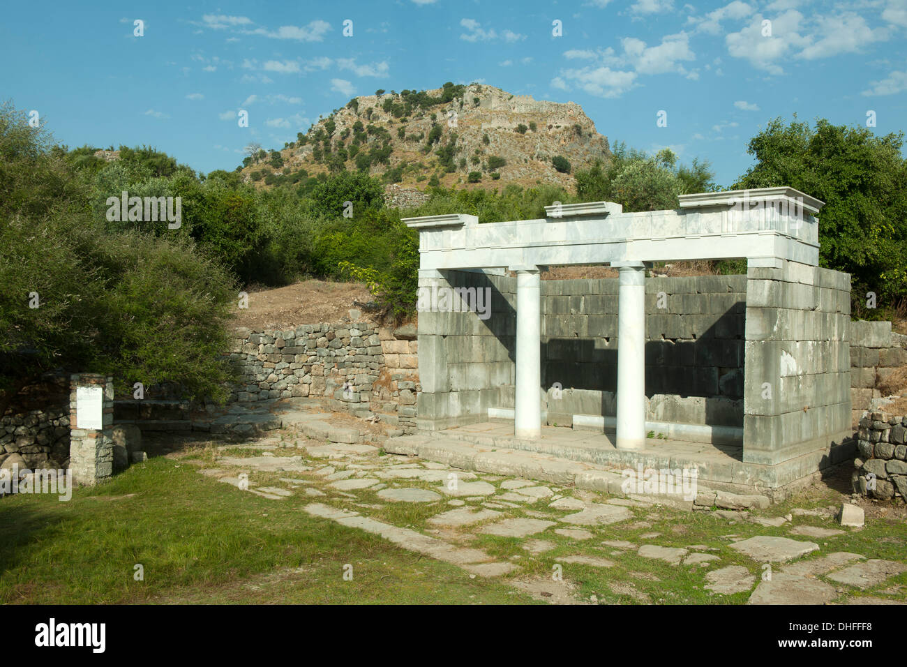 Asien, Türkei, Provinz Mugla, Dalyan, Ausgrabung von Kaunos, Nympäum nördlich der Agora, dahinter der Akropolishüügel Stock Photo