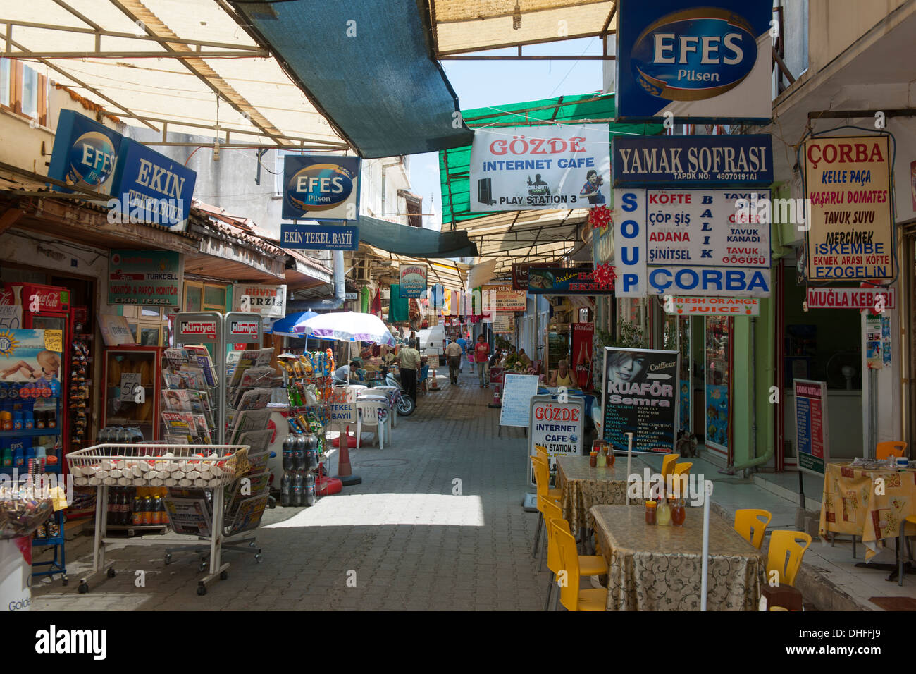 Asien, Türkei, Provinz Mugla, Köycegiz, typisch türkische Einkaufsstrasse mit Lokalen Stock Photo