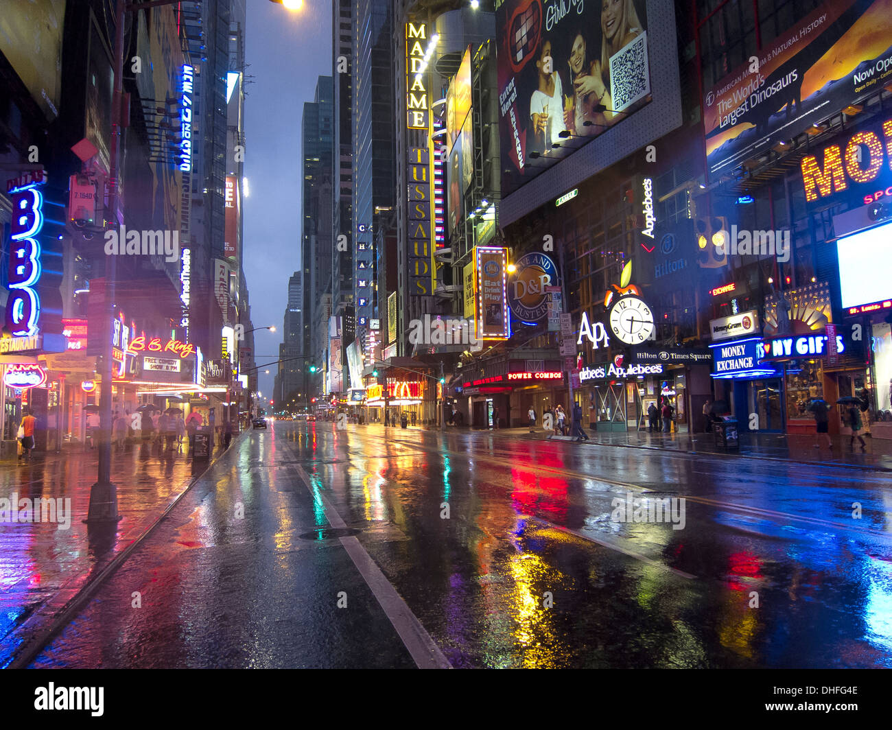 42nd St, Times Square is empty as Hurricane Irene approaches Stock Photo