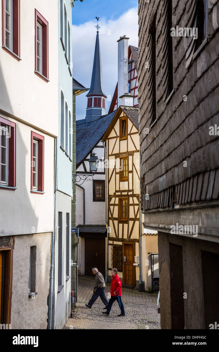 Old town, historic district, halftimbered houses, City of Limburg, at river Lahn. Hesse