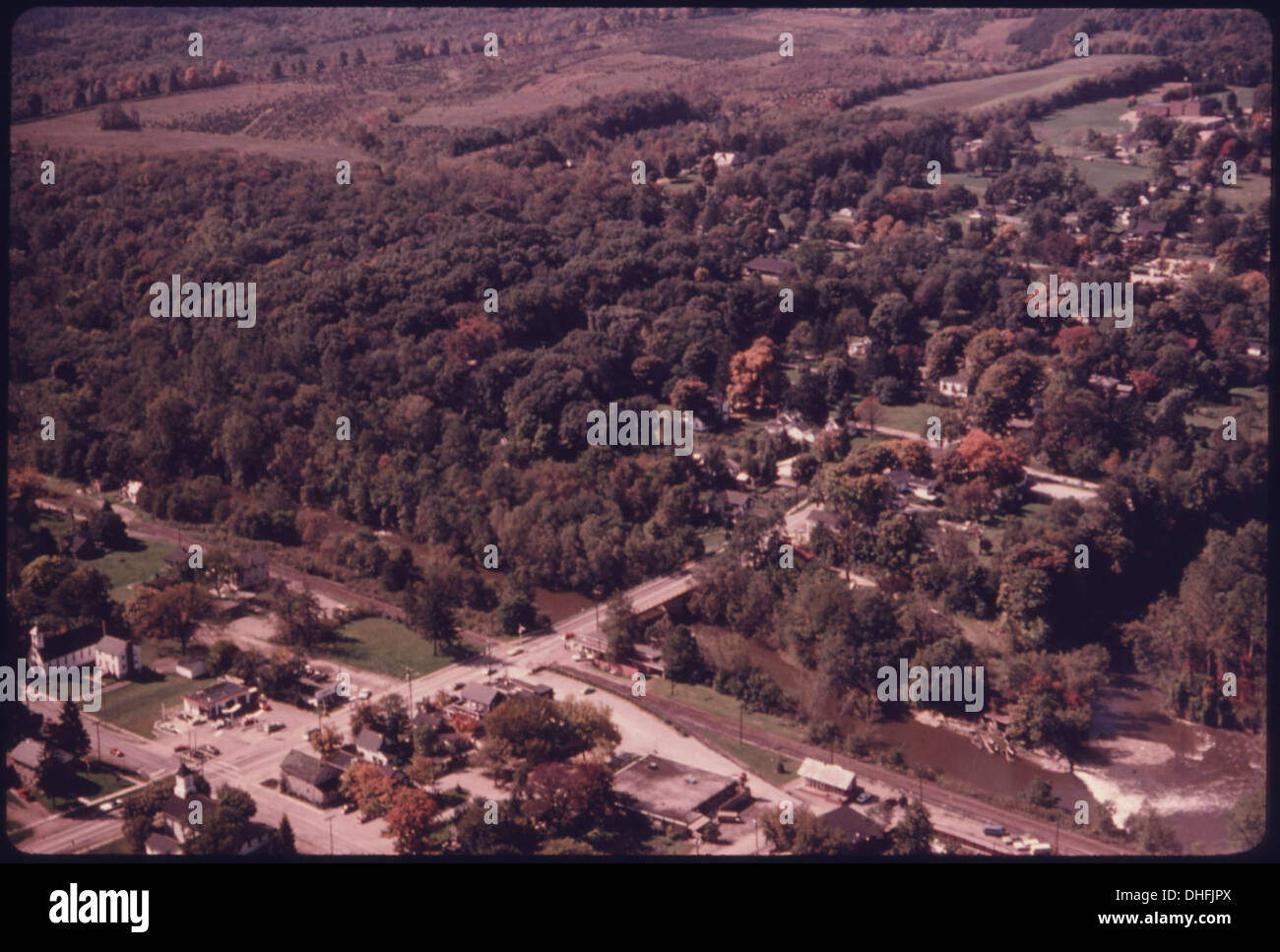 AERIAL VIEW OF PENINSULA, OHIO, A VILLAGE OF PERIOD BUILDINGS LOCATED
