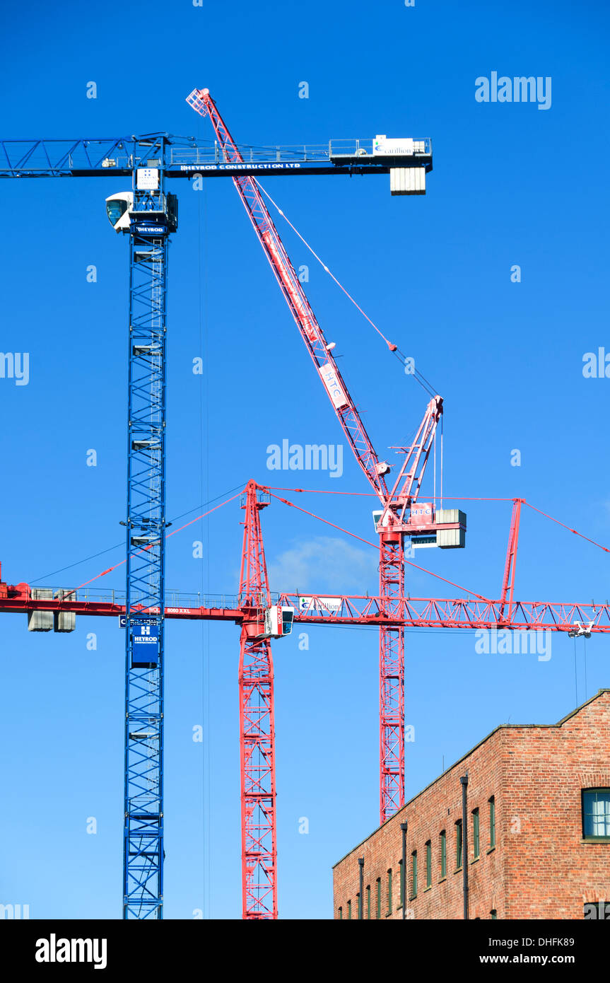 Tower cranes of the First Street construction site, Manchester, England, UK. Stock Photo
