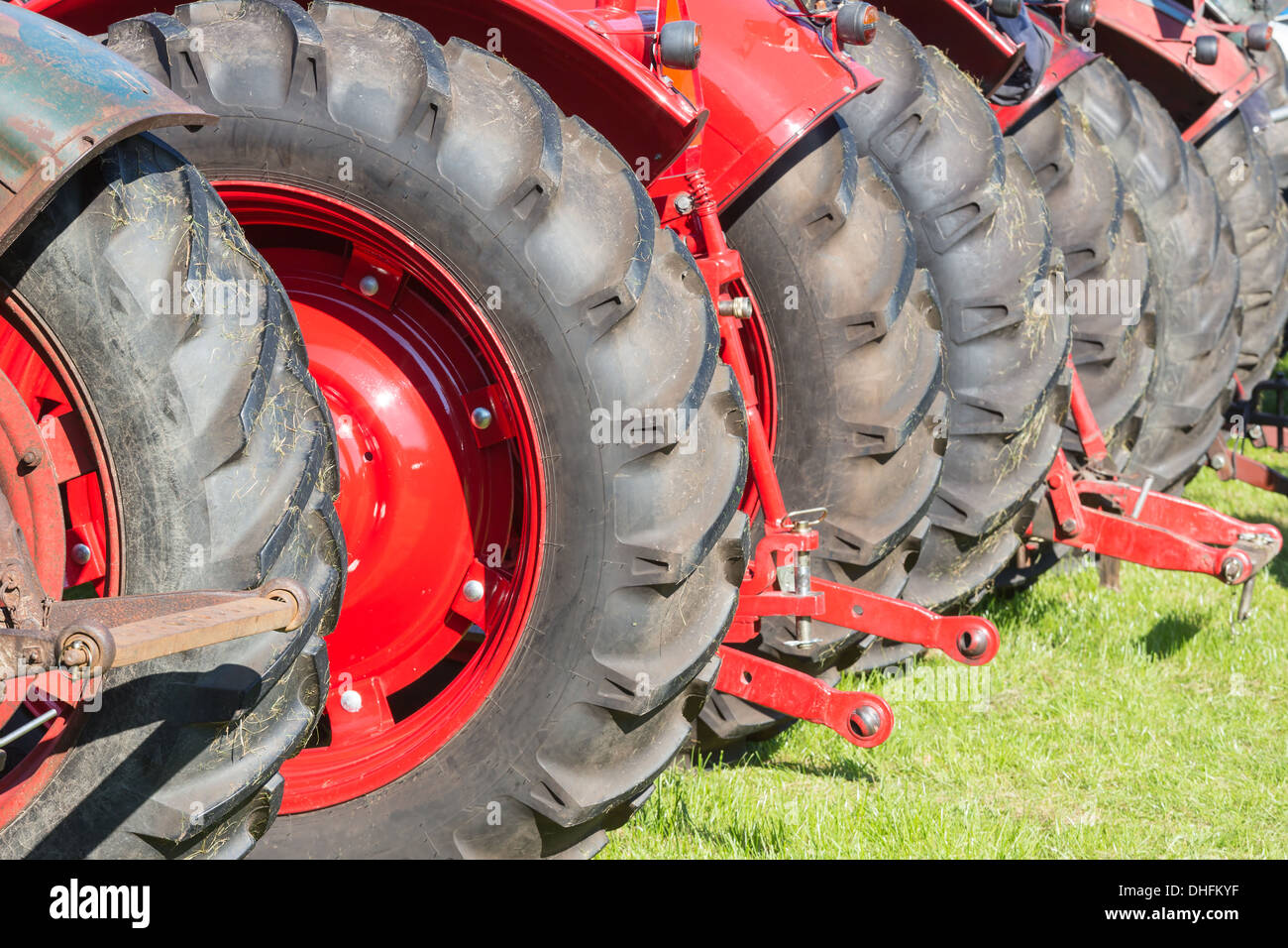 Rear view row of tractor wheels Stock Photo Alamy