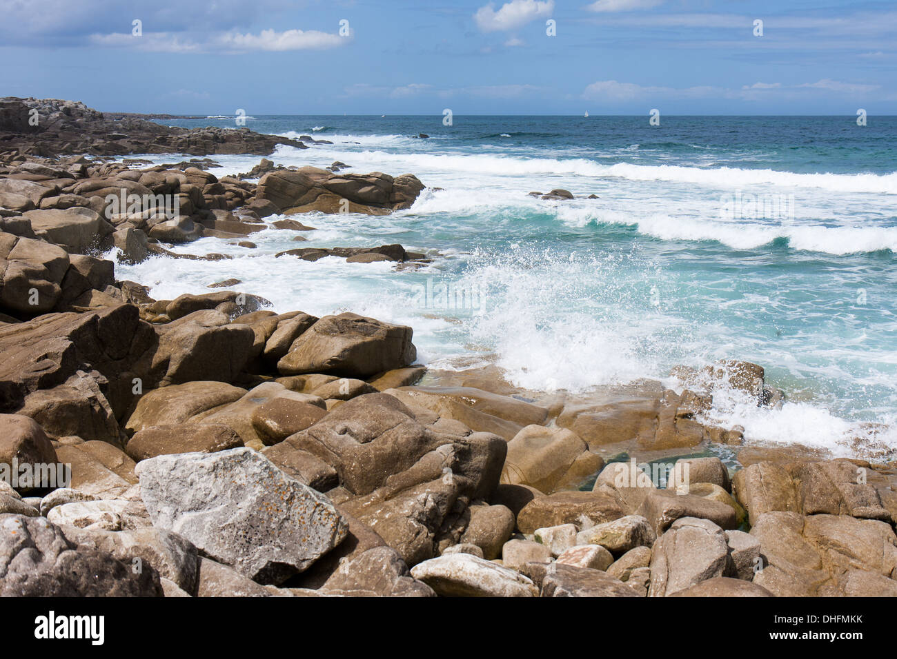 Waves breaking at rocky coast of Brittany, France Stock Photo - Alamy