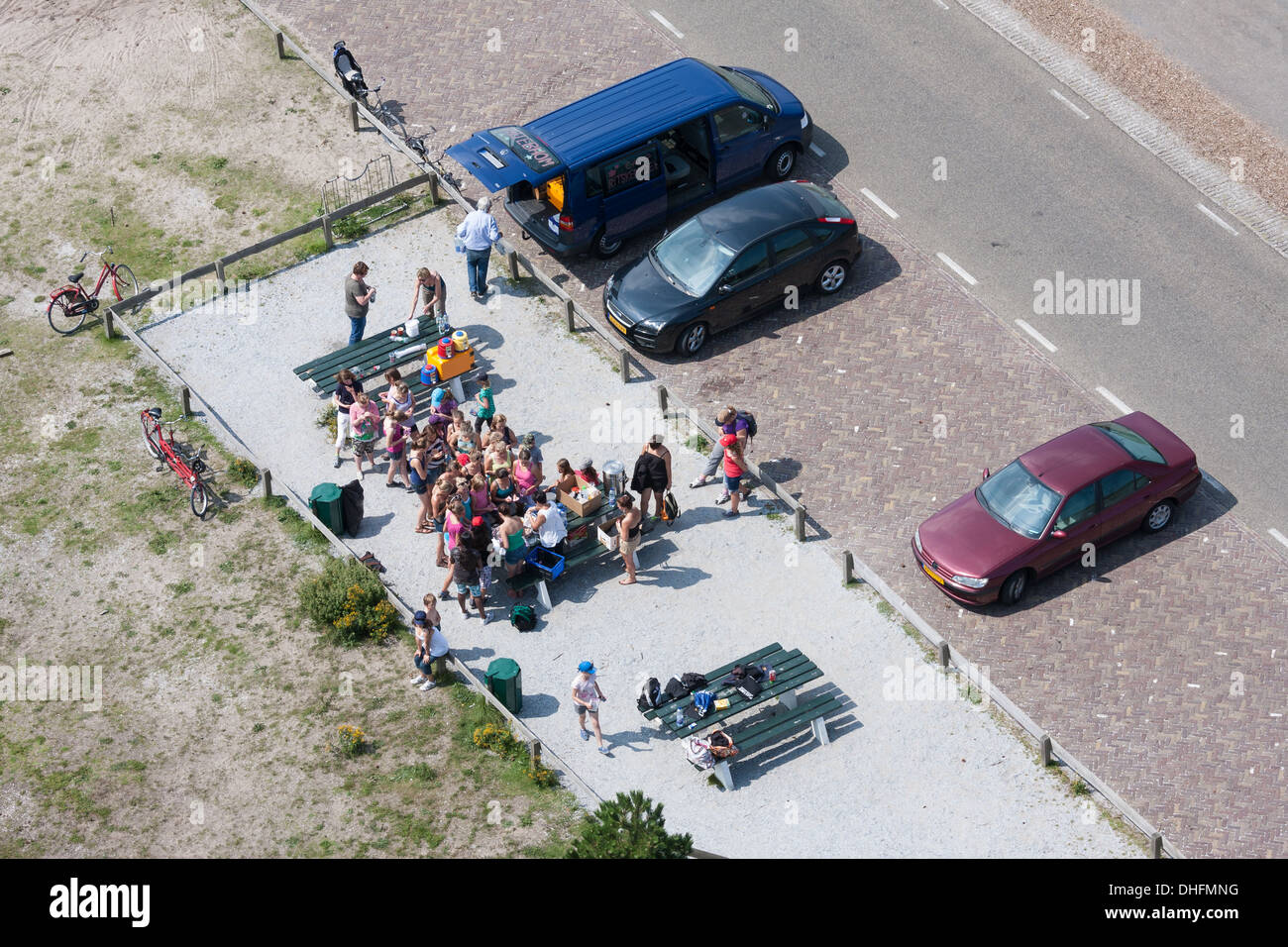 Aerial view group people hiking hi-res stock photography and images - Alamy