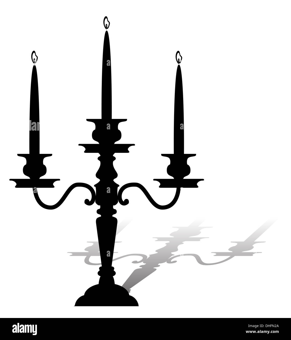 Silhouette of a graceful candelabrum with burning candles Stock Photo