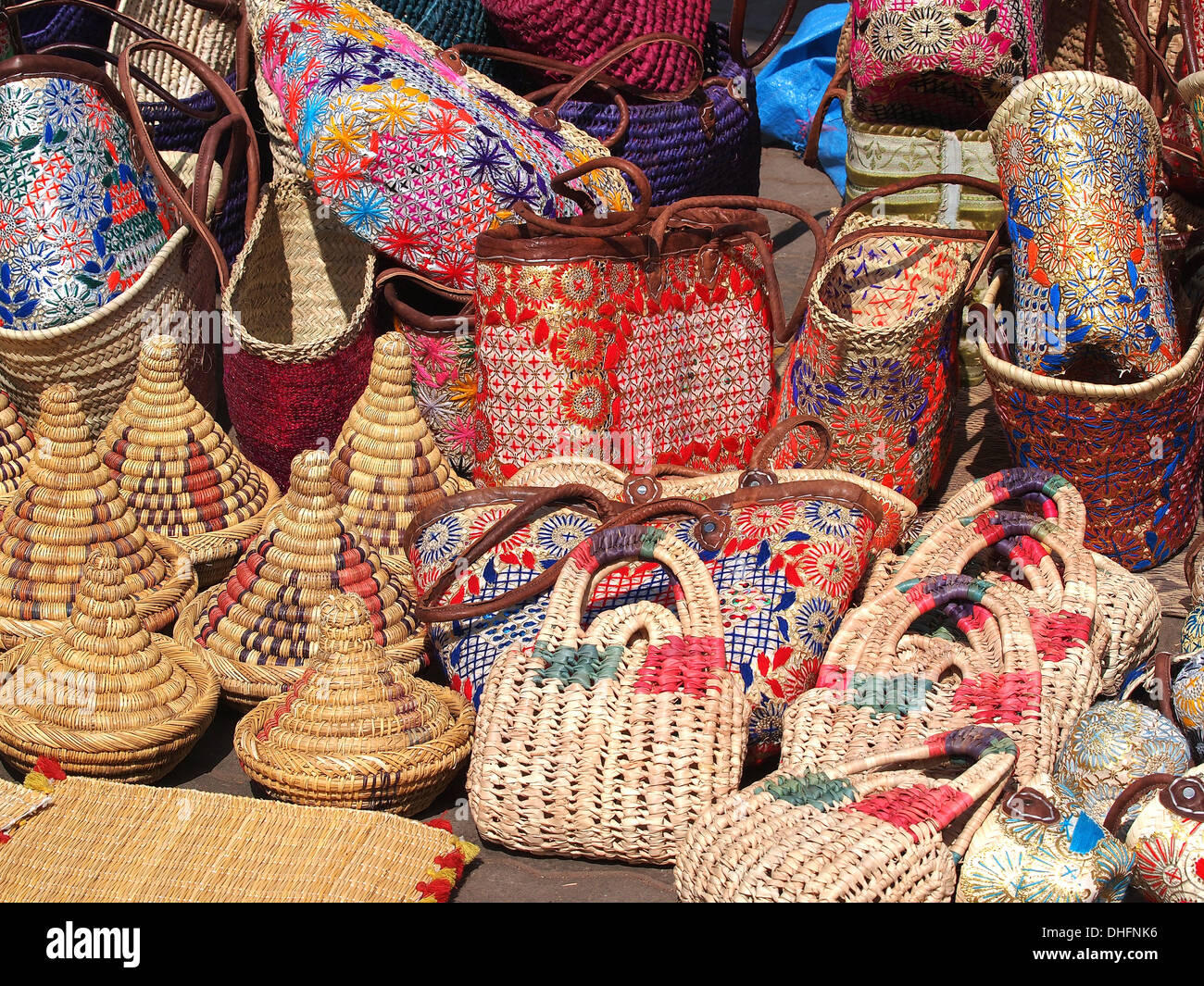 Hand Made Bags And Baskets On The Open Market In Marrakech Marocco Stock Photo Alamy