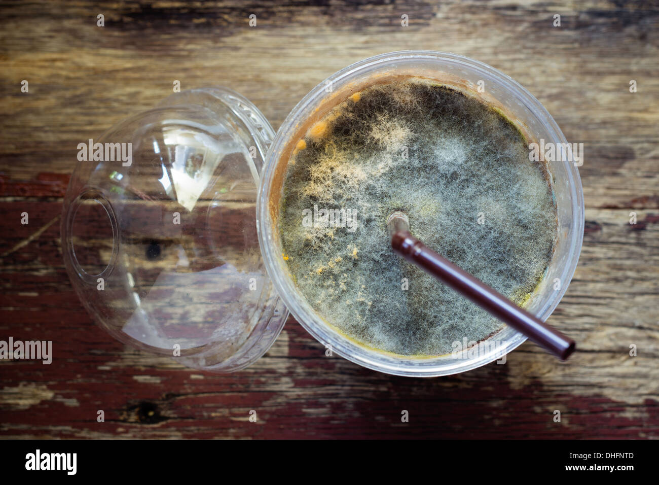 Old unfinished cup of moldy coffee with soft shadow Stock Photo