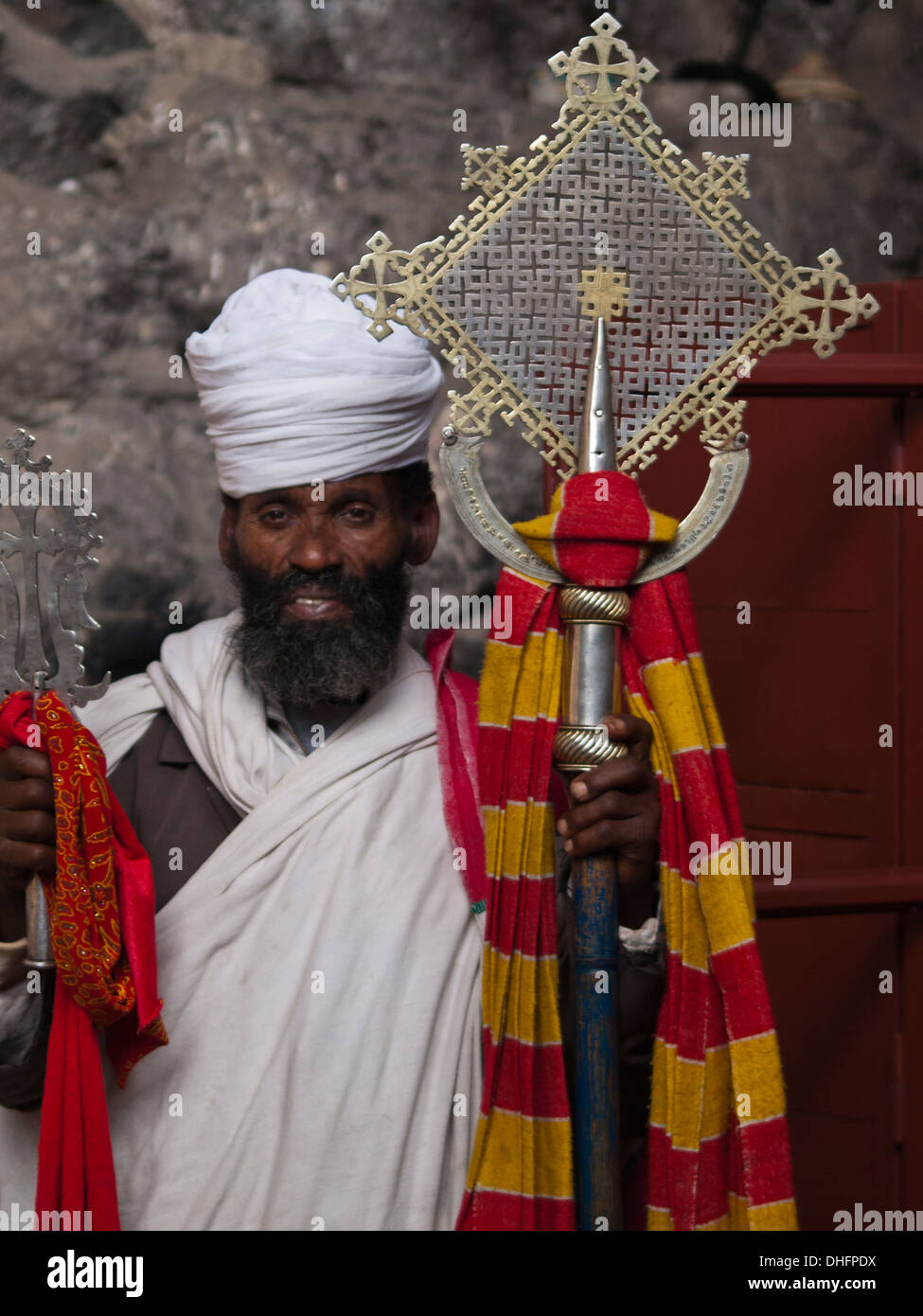 Ethiopian Orthodox Priest holding cross Stock Photo