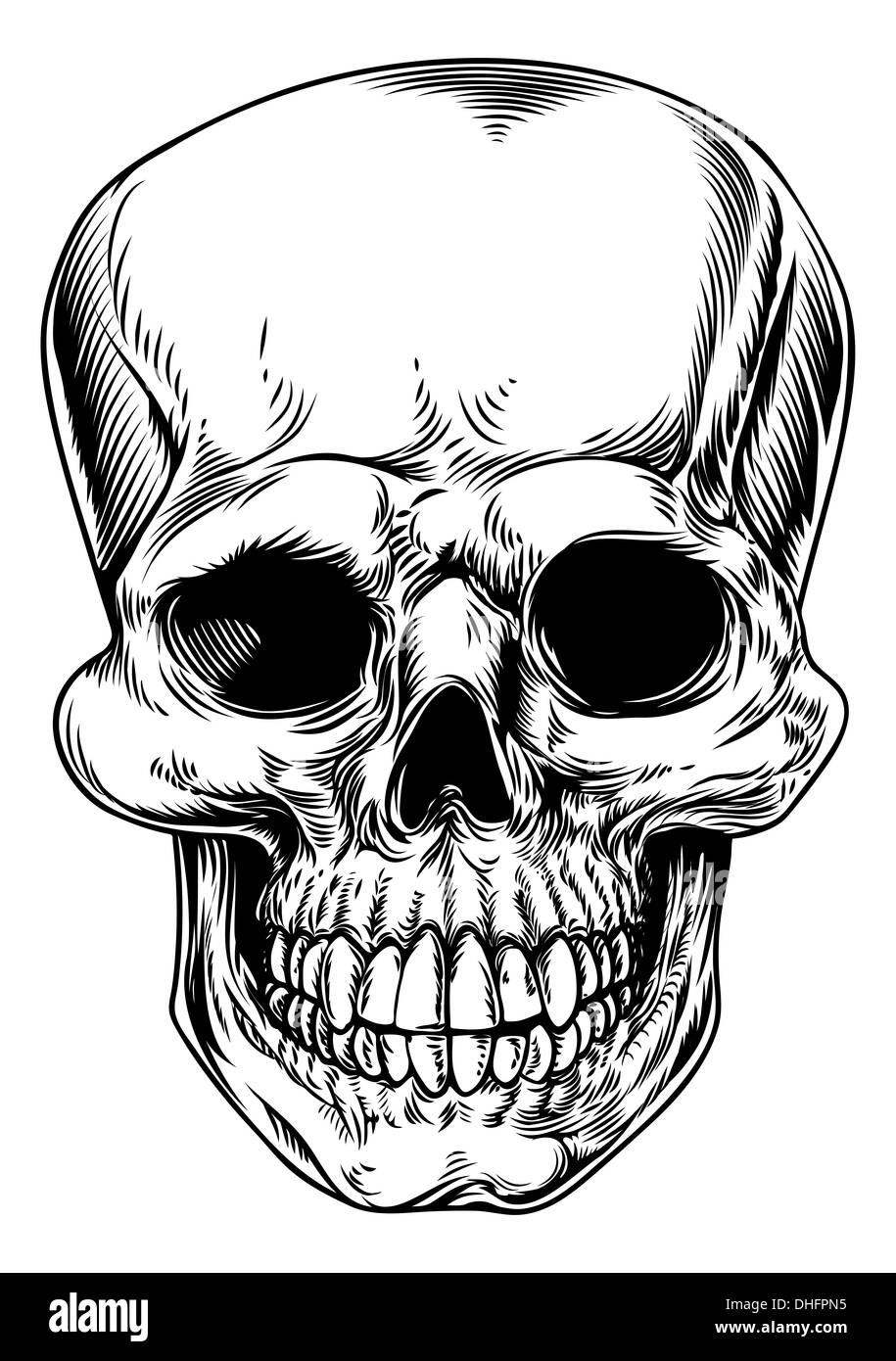 A vintage human skull or grim reaper deaths head illustration Stock Photo