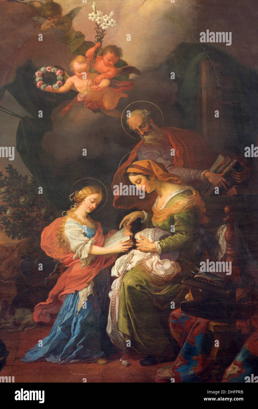 VIENNA - JULY 3: Paint of little Vigin an st, Joachim and Ann from 19. cent. in Augustnierkirche Stock Photo